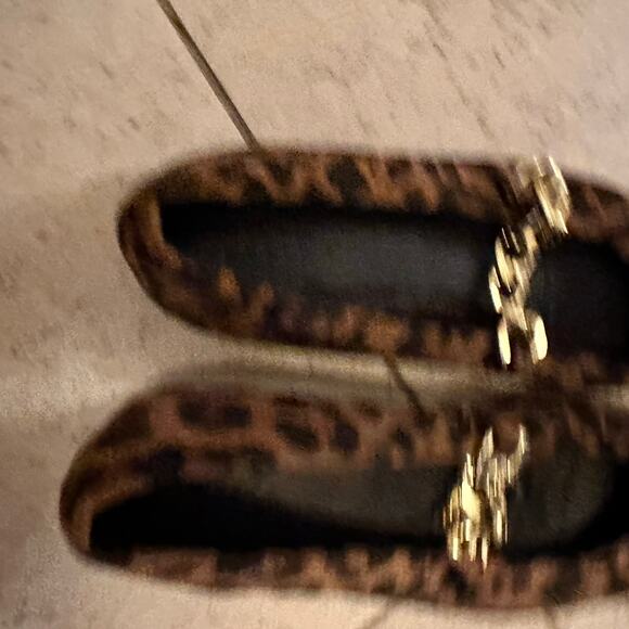 Asos Design 7 Mary Jane Pointed Suede Ballet Flat Leopard Old Money Gold Chain - Picture 5 of 11